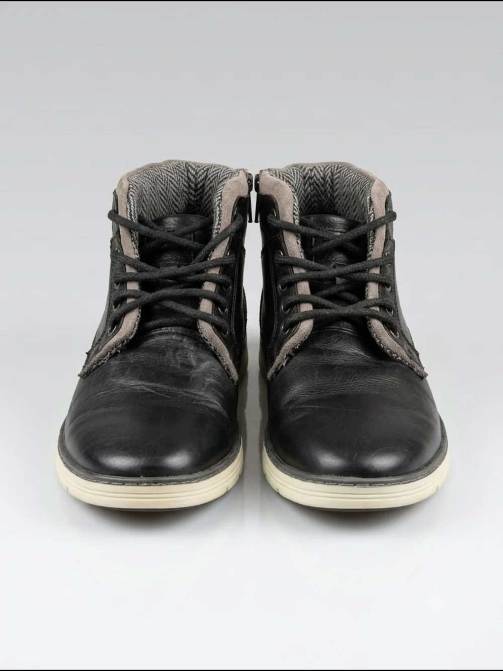 Crevo Men's Black Leather Lace-Up Casual Boots